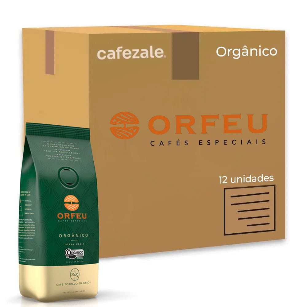  Café em Grãos Premium Orfeu Orgânico Kit 12 Pacotes de 250g
