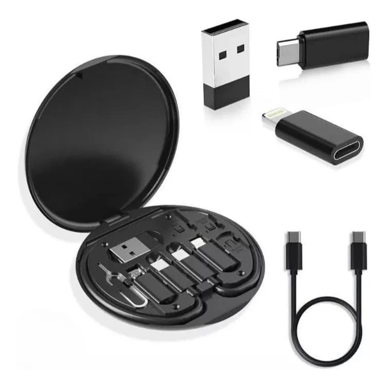 Kit Adaptadores 6 em 1 Carregamento Rápido 60W Compatível iPhone/Android–USB-C OTG/ Cabo Multifuncional e Caixa Portátil