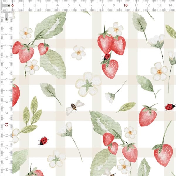 Tecido Tricoline Digital Morangos e Flores 0,50x1,50 Cozinha Artesanato Mesa Pano Patchwork