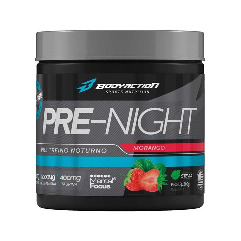 Pre-Night Pré Treino Noturno - 200g Morango - BodyAction