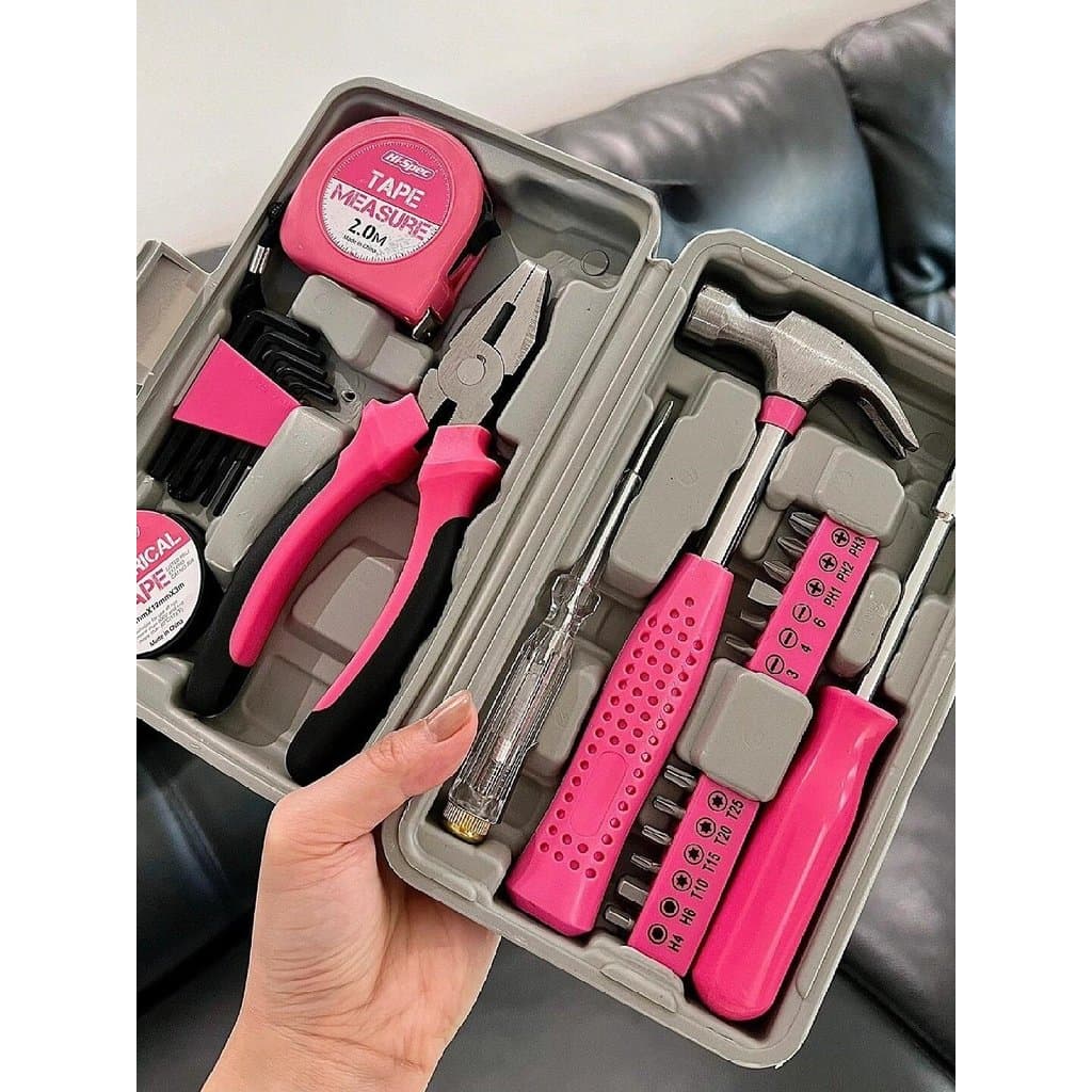 [Produtos de aluguel] Caixa de ferramentas rosa Conjunto doméstico Caixa de armazenamento Ferramentas de Hardware multif