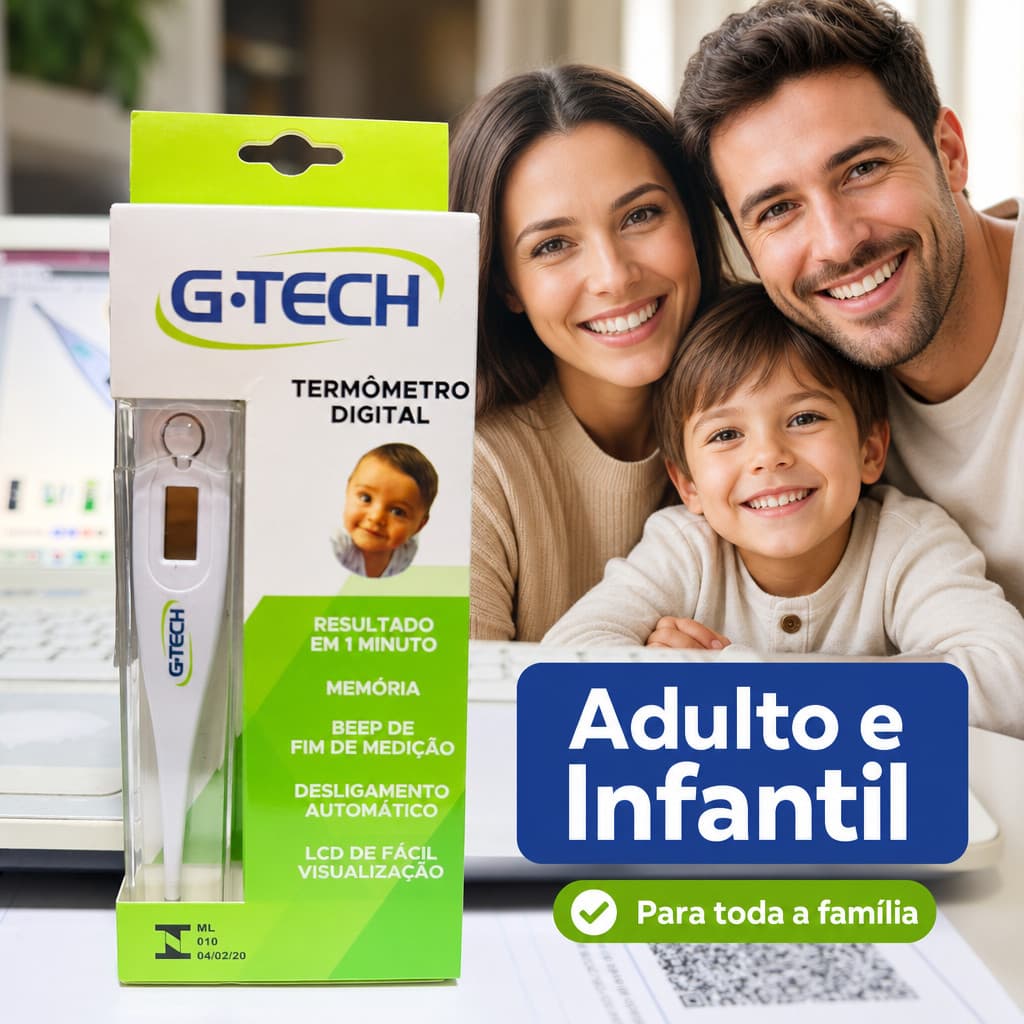 Termômetro Digital Clinico Branco G-Tech Adulto E Infantil Com Protetor de Acrílico
