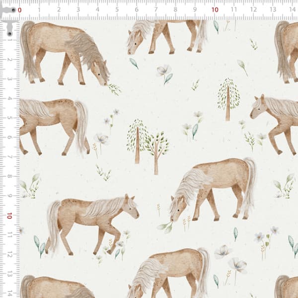 Tecido Tricoline Digital Cavalos no Campo Artesanato Patchwork Ateliê Pano Costura DIY