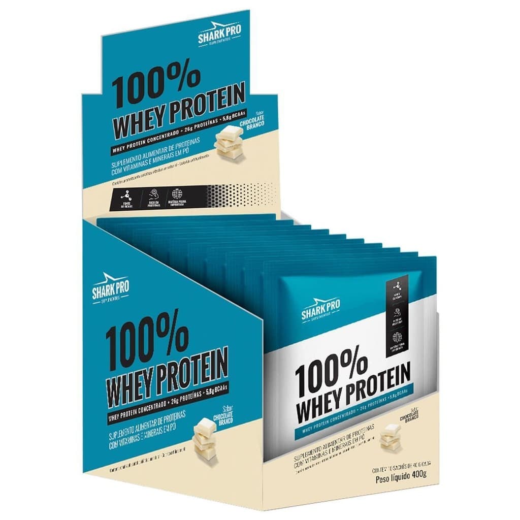 100% Whey Protein - 10 Sachês 40g Chocolate Branco - Shark Pro