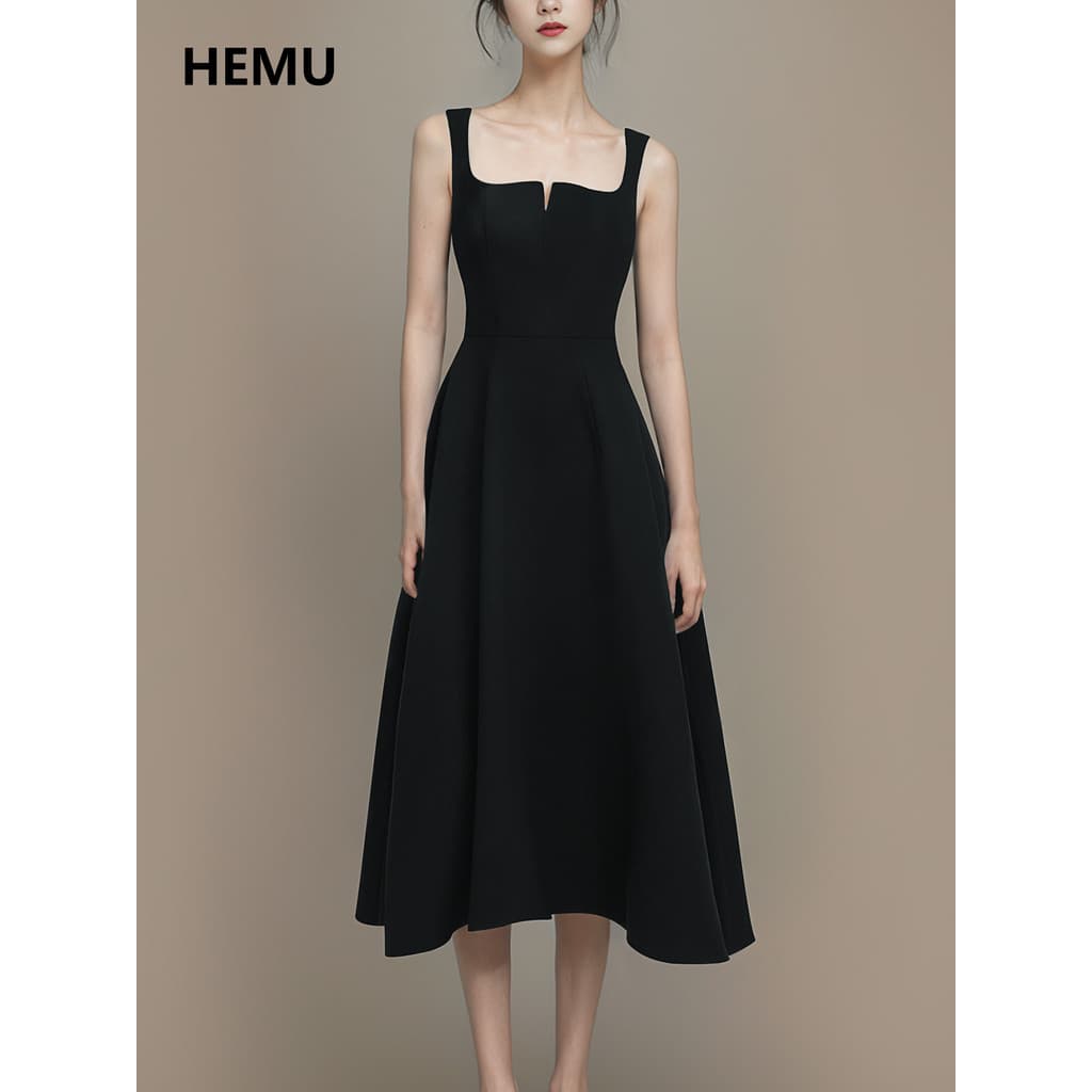 Vestido suspensor feminino verão Hepburn estilo francês saia longa pequeno vestido preto High-End vestido estilo coreano