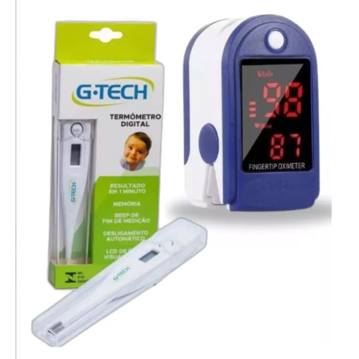 Kit Termometro Digital Oximetro Dedo Pulse Adulto Infantil Cuide da Febre Oxigenação em Casa - Gtech