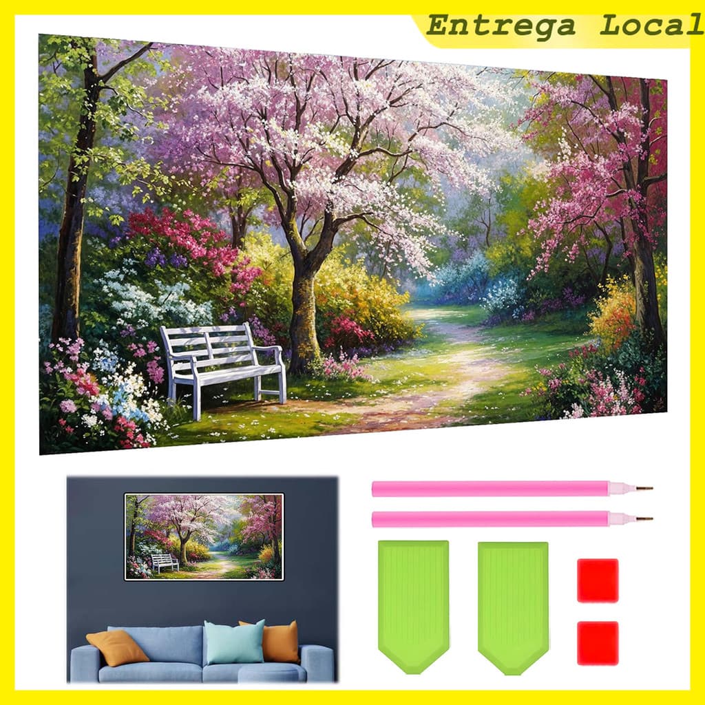 5D pintura diamante quadrado, 70x40 cm Pintura Diamante," primavera floresta Flor Caminho " pintura diamante