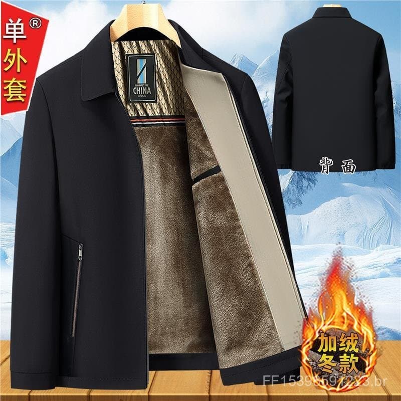 Jaqueta masculina de meia-idade forro de lã estilo engrossado pai usar jaqueta outono inverno acolchoado jaqueta de meia
