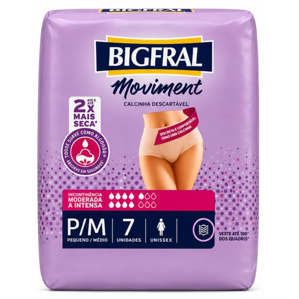 FRALDA BIGFRAL MOVIMENT CALCINHA DESCARTAVEL PEQ/MED C/7