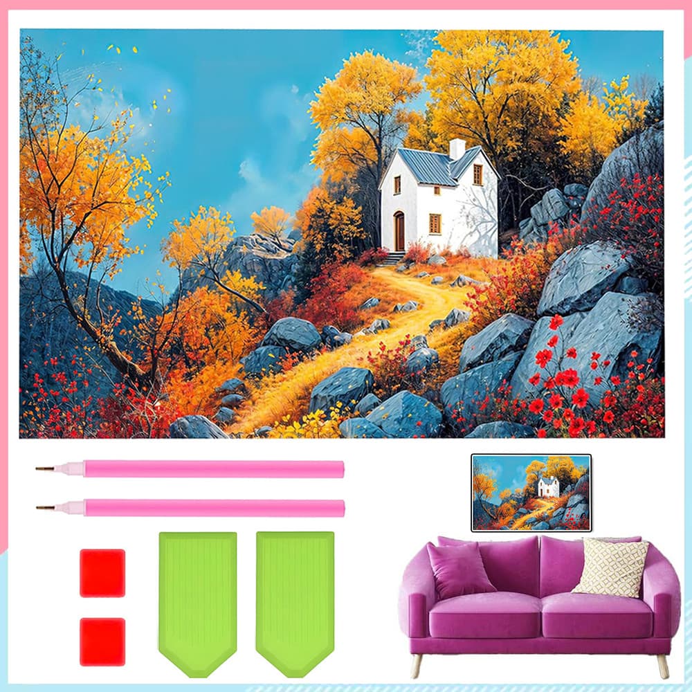 40x70cm,Conjunto de pintura diamante 5D para adultas Cabana no topo da montanha Pintura artística com diamante quadrados