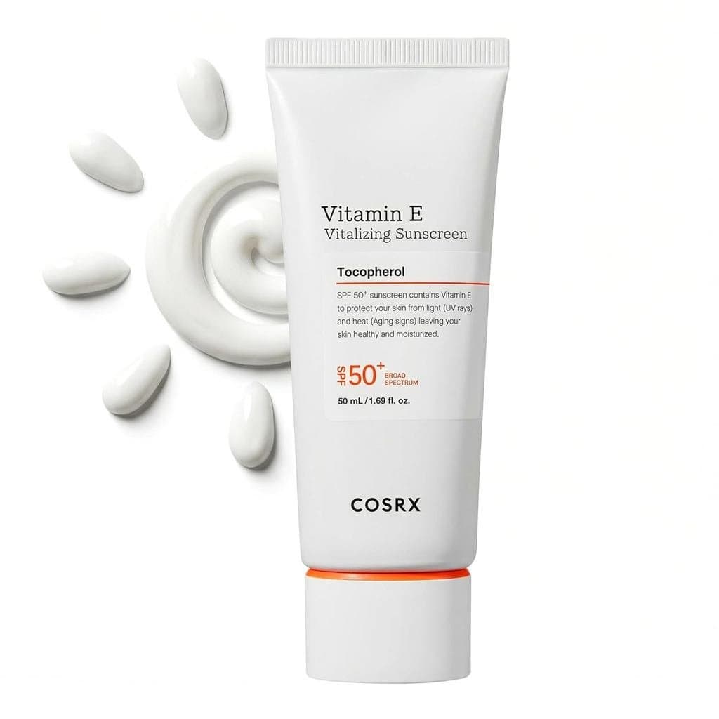 Protetor Solar Vitalizante com Vitamina E COSRX, Protetor Solar Facial FPS 50, Leve, Não Pegajoso, Sem Resíduos Brancos,