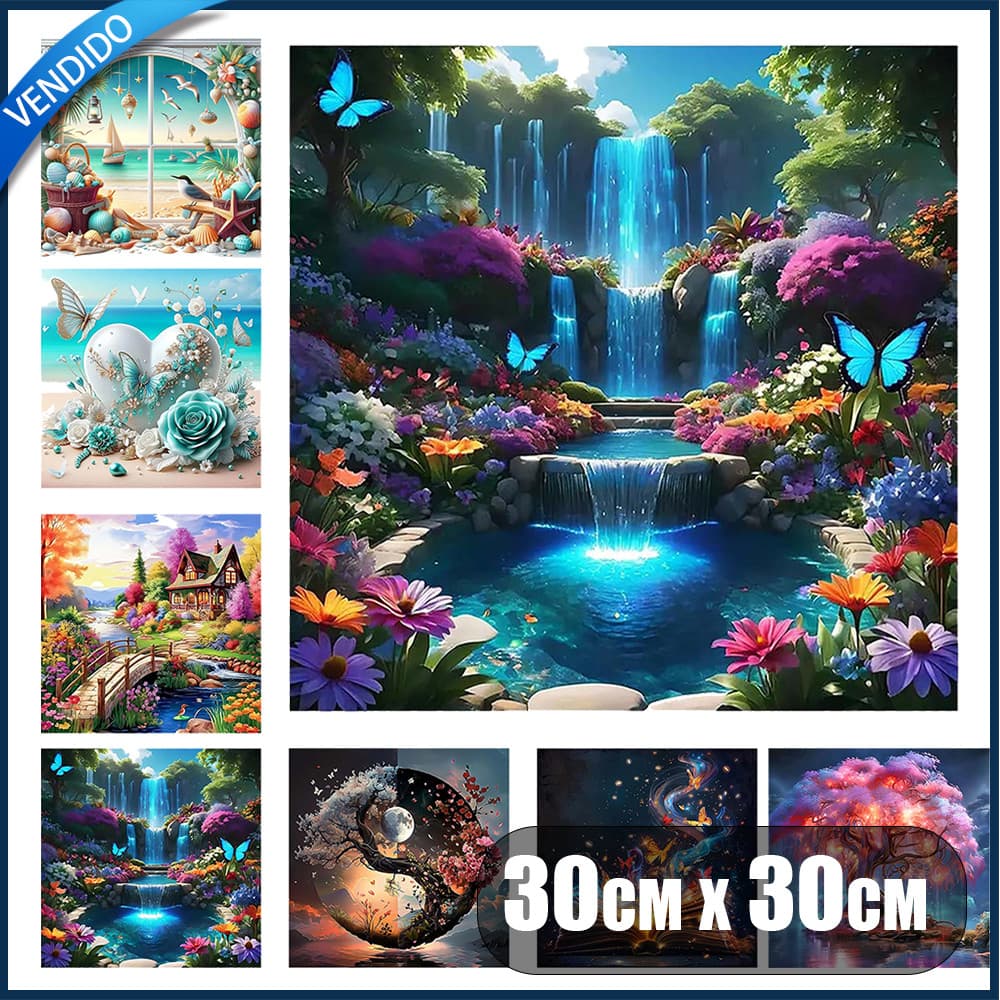 Kit de pintura com diamantes Quadrado 5D | Terapia artística | Relaxamento, alívio do estresse,30x30cm,Série Paisagem