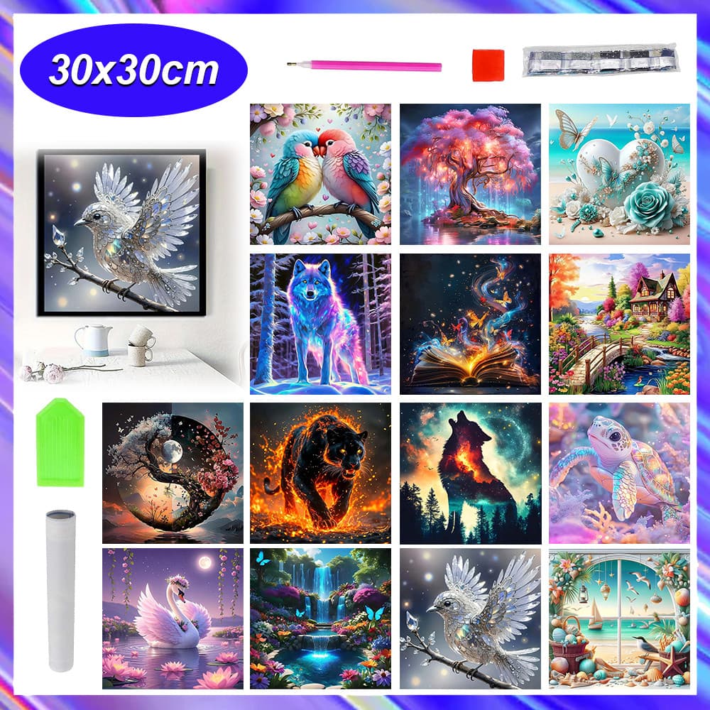 Pintura artística de diamante quadrada 5D DIY, kit completo de pintura de diamante por números, 30 x 30 cm