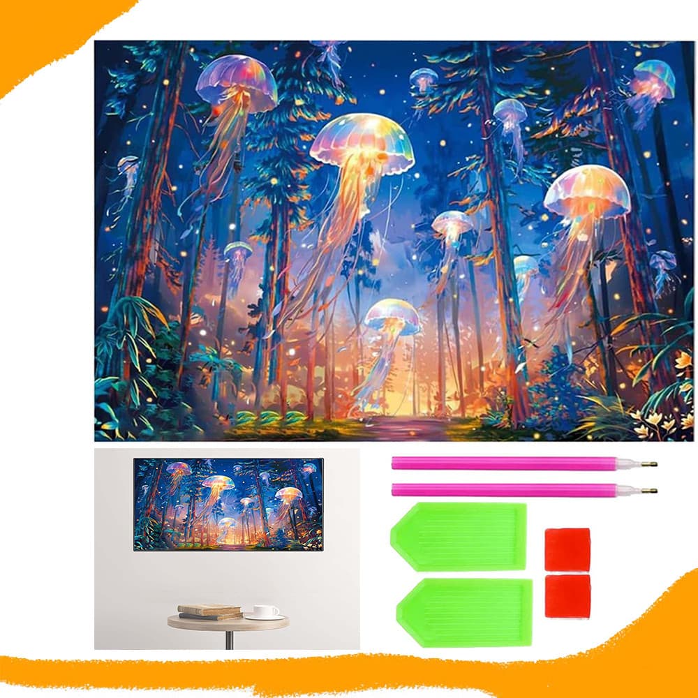 Água-viva, diamantes quadrados, pintura com diamantes 5D DIY, kit inicial para pintura com diamantes, 70 x 40 cm