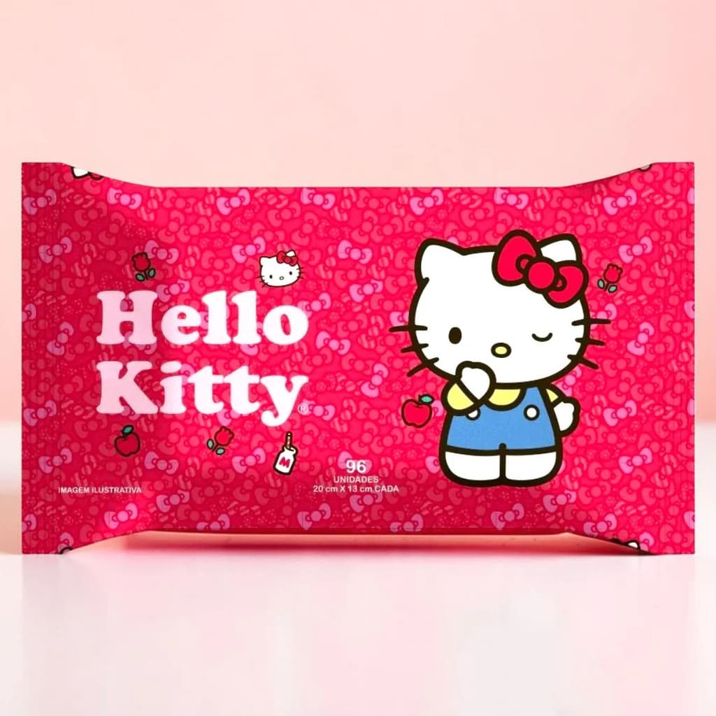 Lenço Umedecido Infantil Hello Kitty 96 Folhas Higiene Bebê Sem Álcool Toalha Umedecida