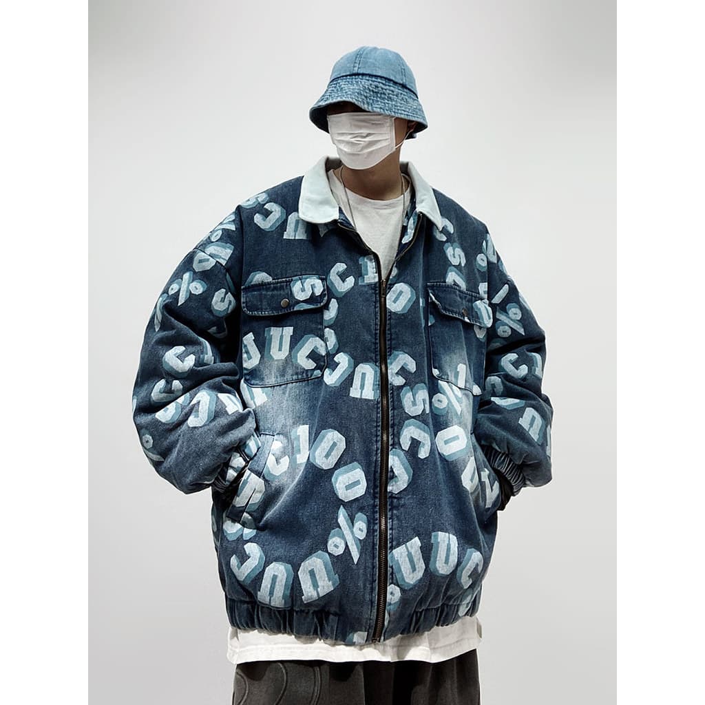 UUCSCC Hip Hop Street Wear Inverno Grosso Jaqueta Jeans Pato Branco Jaqueta Retro Tamanho Grande Jaqueta Solta Masculina