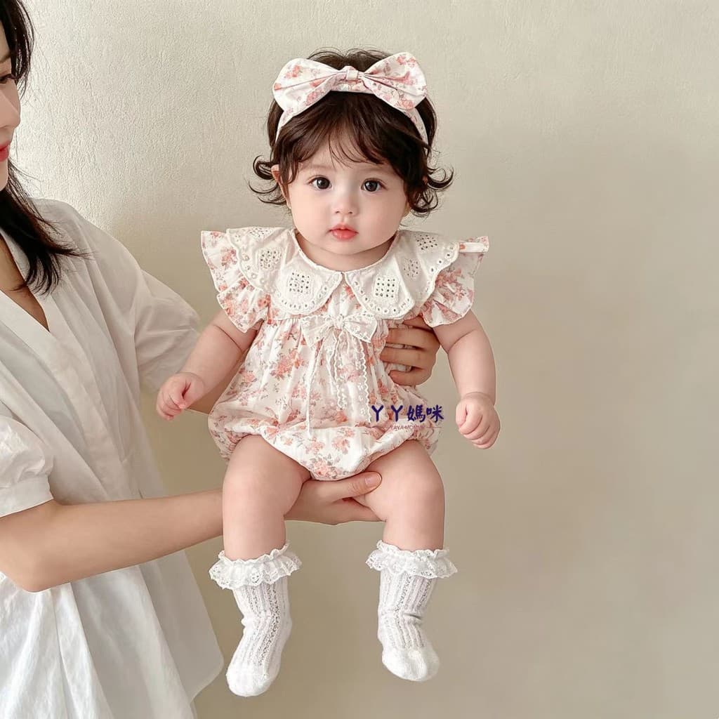Roupas de bebê verão estilo fino algodão puro Floral estilo Pastoral roupas de bebê pequena idade mensal menina bebê cem
