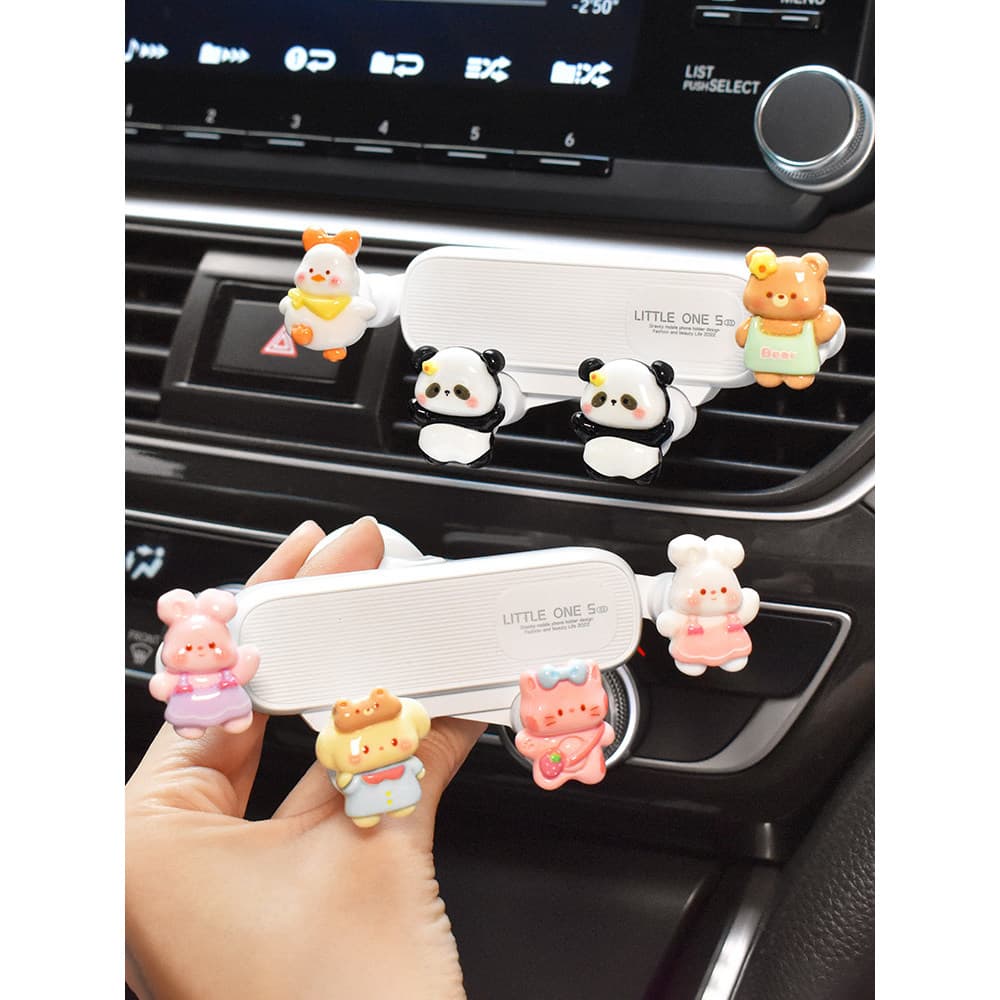 Moda suporte do telefone do carro 2024 novo estilo dos desenhos animados bonito Panda saída de ar navegação suporte quad