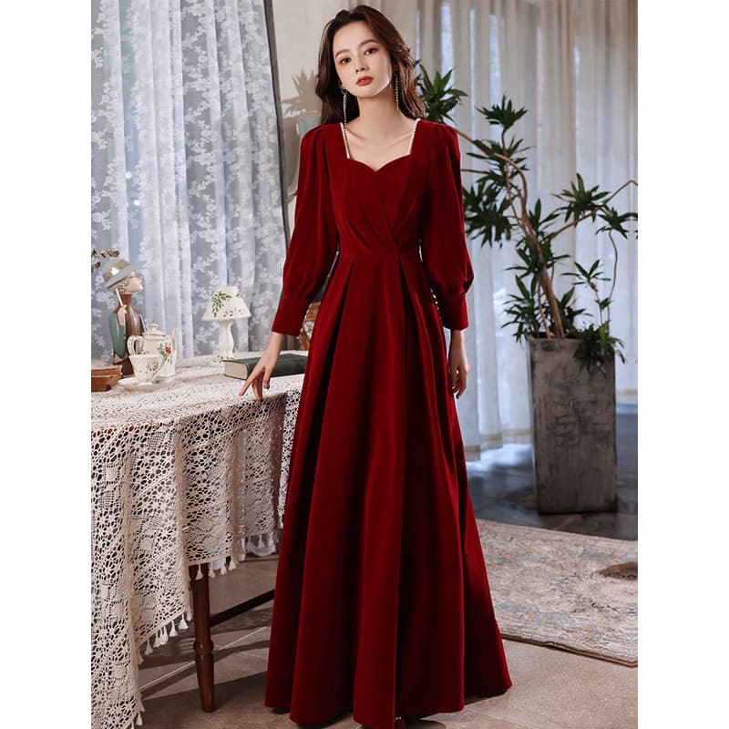 High-End brinde vestido noiva outono inverno vestido de casamento noivado vestido vermelho feminino de volta para a port