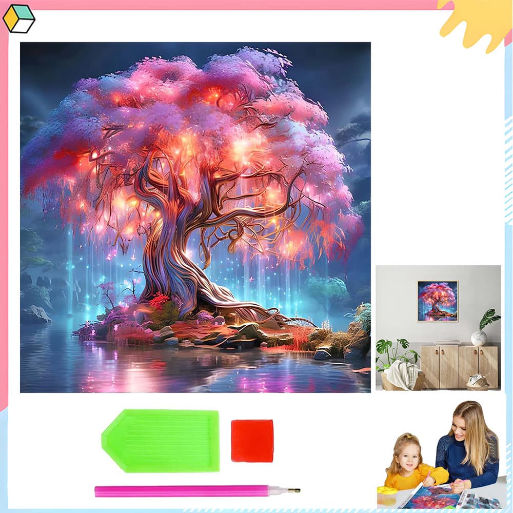 Árvore rosa, 30 x 30 cm, kit DIY para pintura com diamantes 5D, ferramentas para pintura com diamantes quadrados