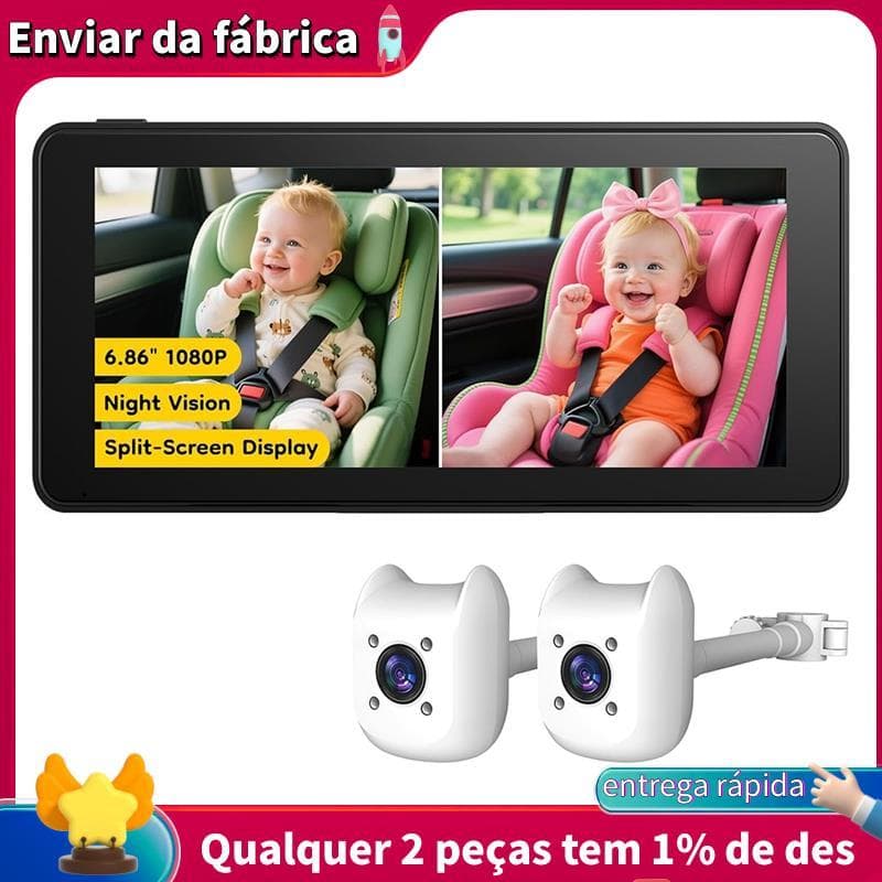 Fácil Instalação 6.86 " 1080P Dual Baby Para Câmera De Carro-Monitor De Tela Dividida Do Banco Traseiro