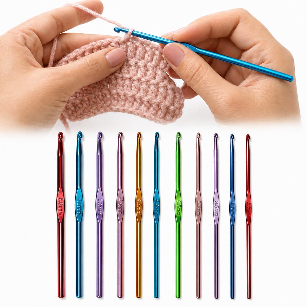 Kit Agulhas de Crochê Alumínio Coloridas 12 Peças 2mm a 8mm para Linha Barbante e Fio de Malha