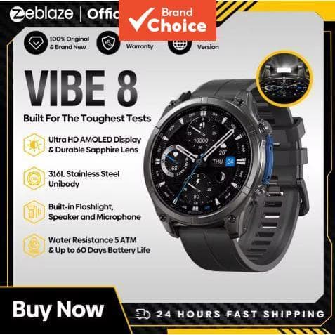  Zeblaze VIBE 8 - Smartwatch Masculino com Tela AMOLED 1.43, Monitor de Frequência Cardíaca, Pressão Arterial e Modos