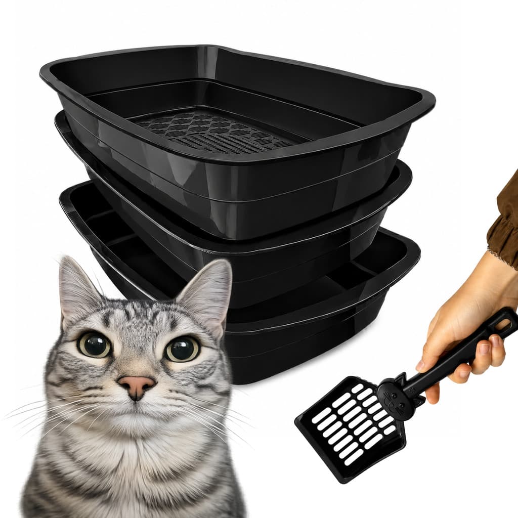 Kit Caixa de Areia Sanitária Bandeja + Pá Pazinha Higiênica Para Gatos Gato Com Peneira