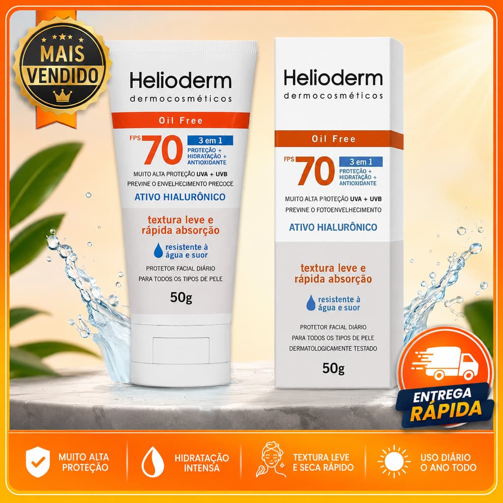 Protetor Solar Facial Helioderm Sem Cor Oil Free 3 em 1 FATOR 70 50g INDICADO