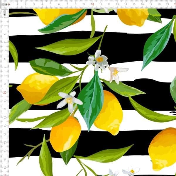 Tecido Tricoline Digital Limão Siciliano Fundo Listrado Patchwork Pano Artesanato Costura Cozinha
