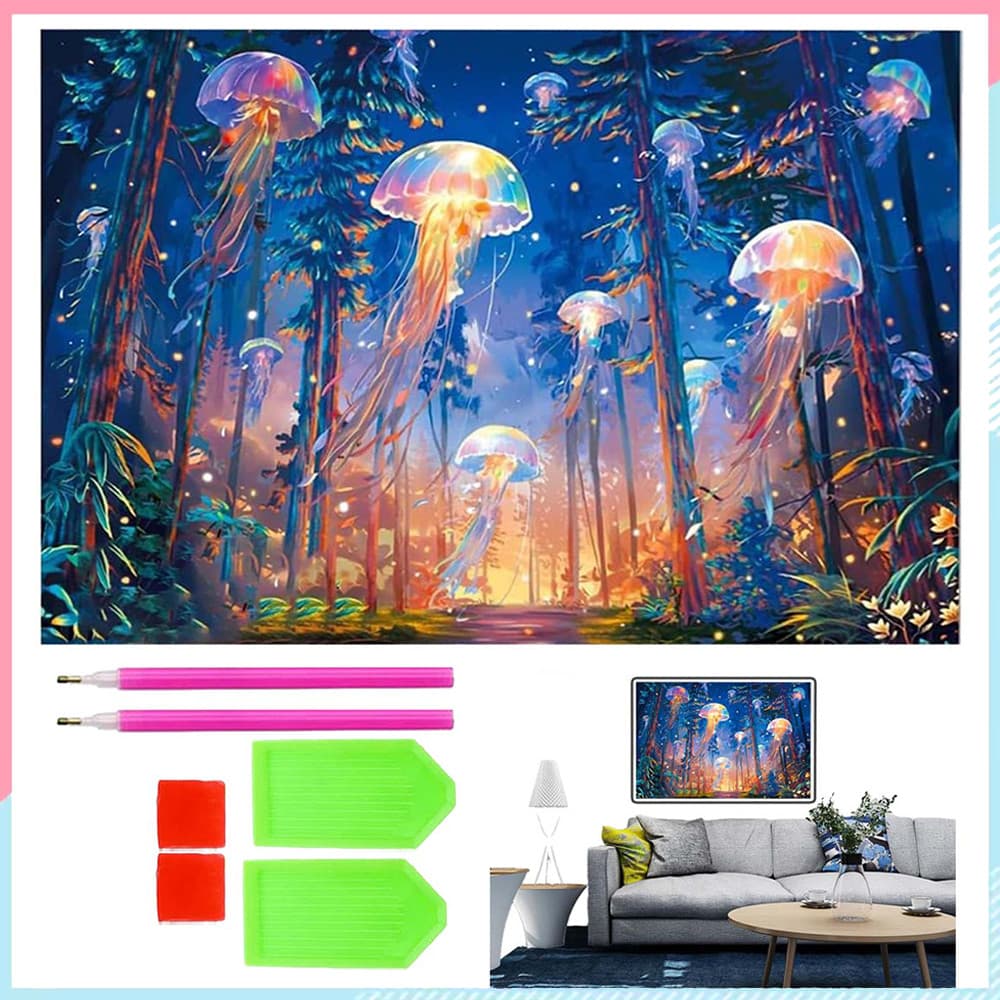 Água-viva, ferramentas para arte com diamantes, pintura com diamantes 5D, artesanato com pedras preciosas, 70 x 40 cm