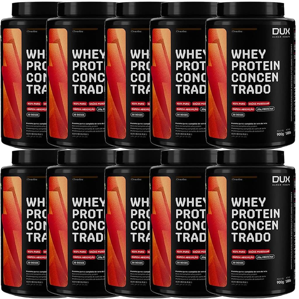 Kit 10X Whey Protein Concentrado - 900g Chocolate - Dux Nutrition