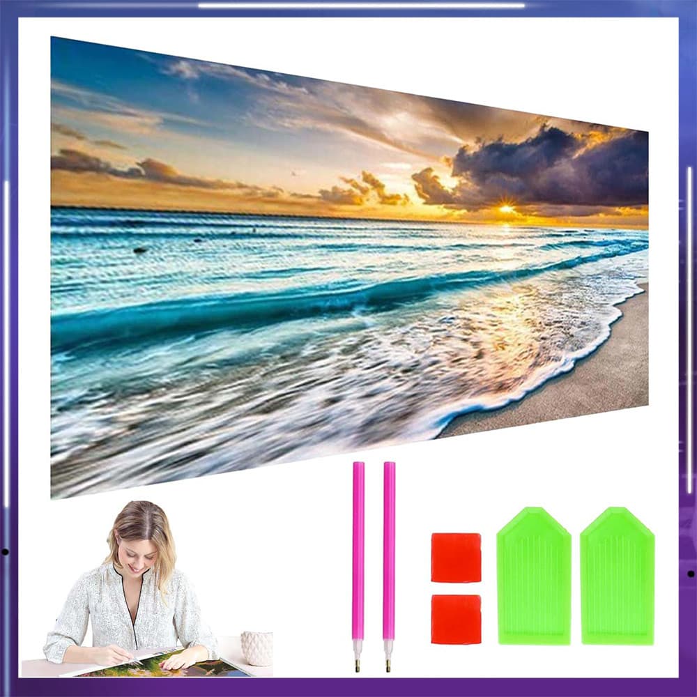 Pôr do sol à beira-mar Kits de pintura diamante 5D DIY,para adultos,para decoração de parede de casa presentes,70x40 cm