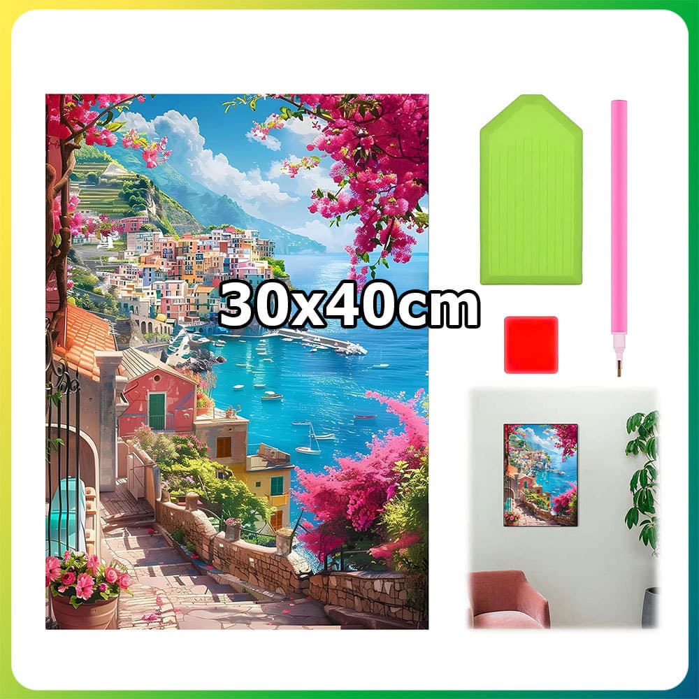 40x30cm Triângulo Ameixa e Mar Quadrado Pintura Diamante DIY Pintura Artesanal 5D Diamante Dot Pintura Decoração de Casa