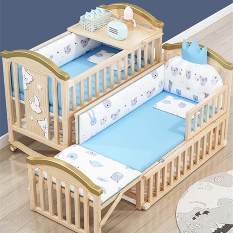 Berço sem pintura de madeira maciça bebê bb berço multifuncional infantil costura móvel cama grande