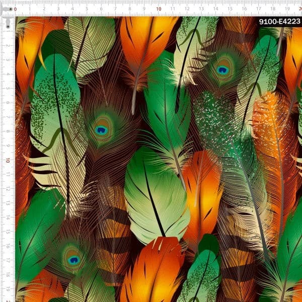 Tecido Tricoline Digital Penas de Pavão Pano Patchwork Costura Ateliê Artesanato DIY