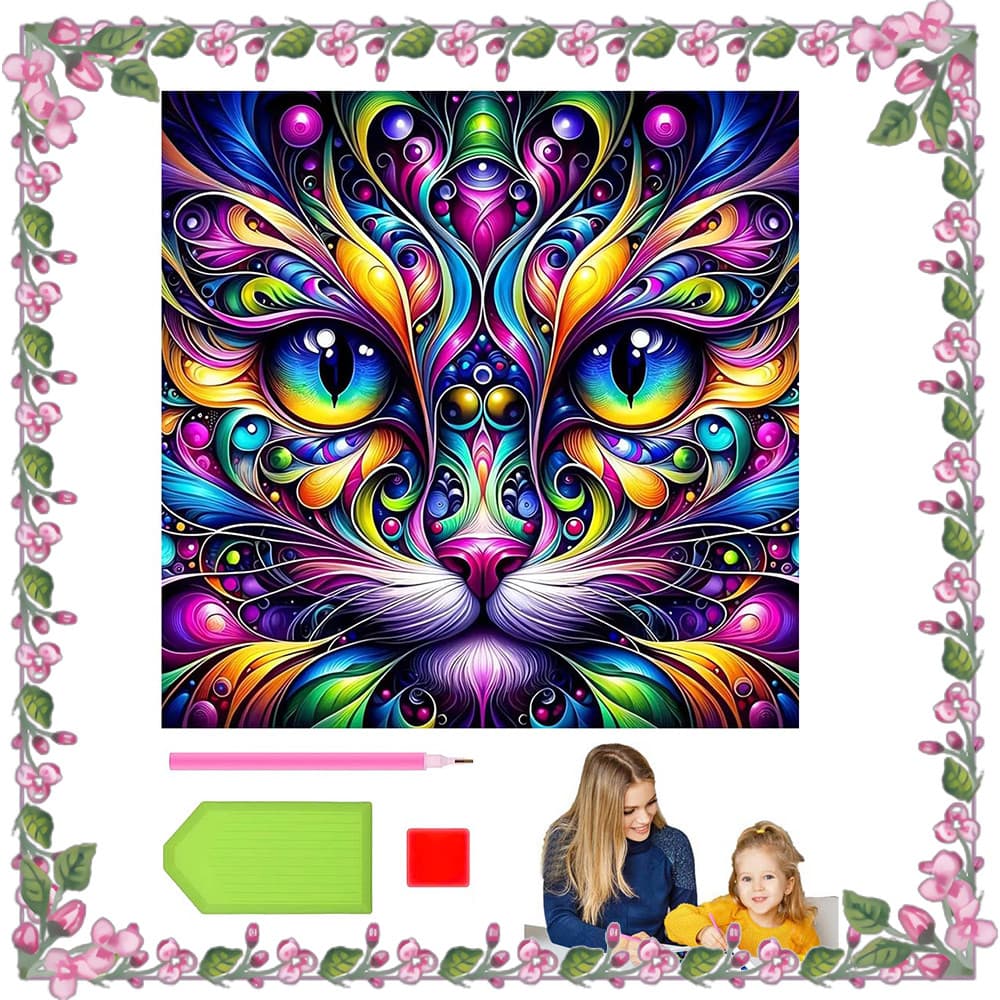 30 x 30 cm, Pintura com diamantes quadrados 5D, Conjunto de arte com diamantes Gatinho colorido, artesanato DIY