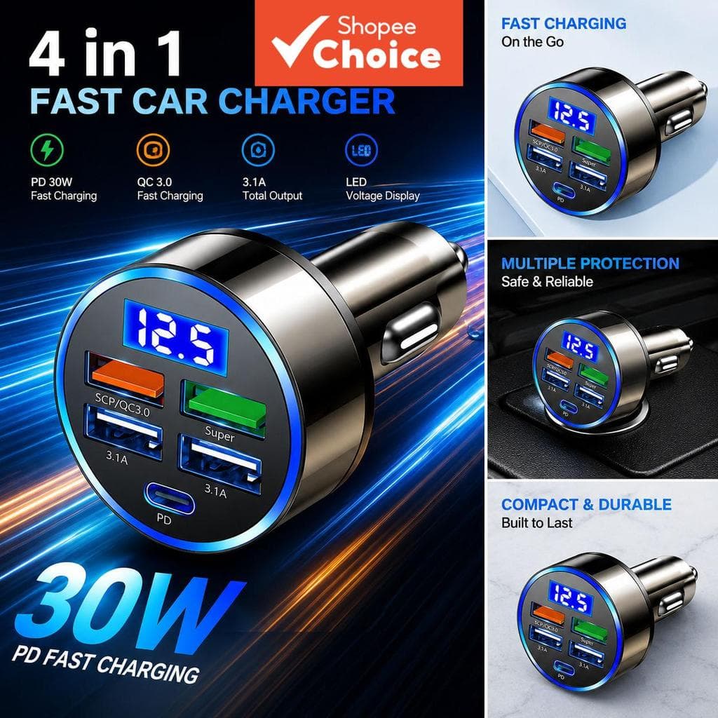 5 portas, carregador veicular USB 250W, carregamento rápido 7A, mini adaptador para iPhone 11, Xiaomi, Huawei