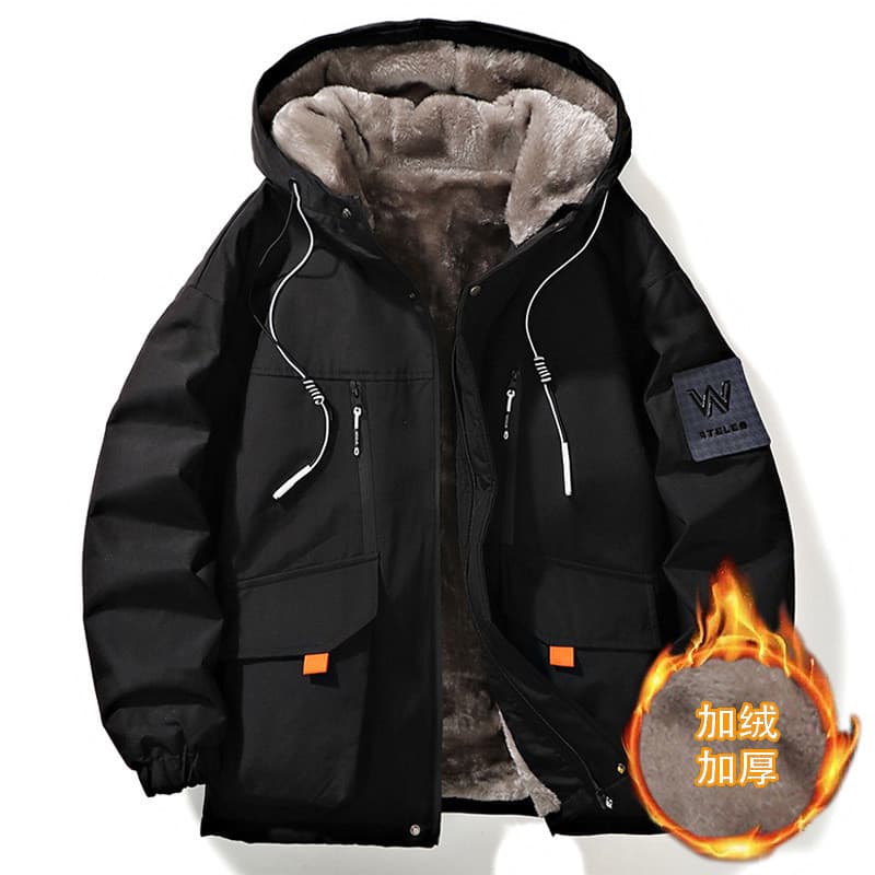 Jaqueta de inverno masculina forro de lã engrossado rua Wear jaqueta masculina com capuz solto roupas quentes jaqueta ju
