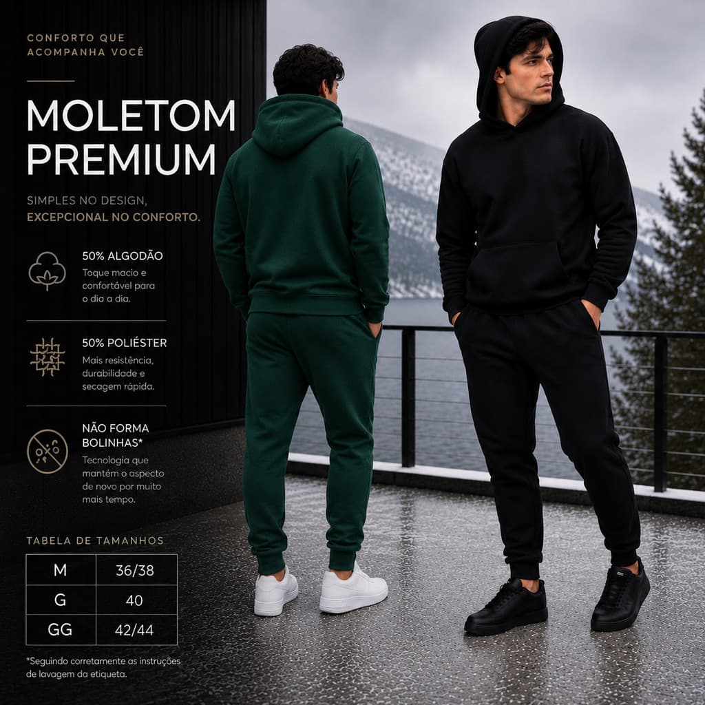 Kit 2 Conjuntos Masculino Moletom Canguru Flanelado Dia a Dia