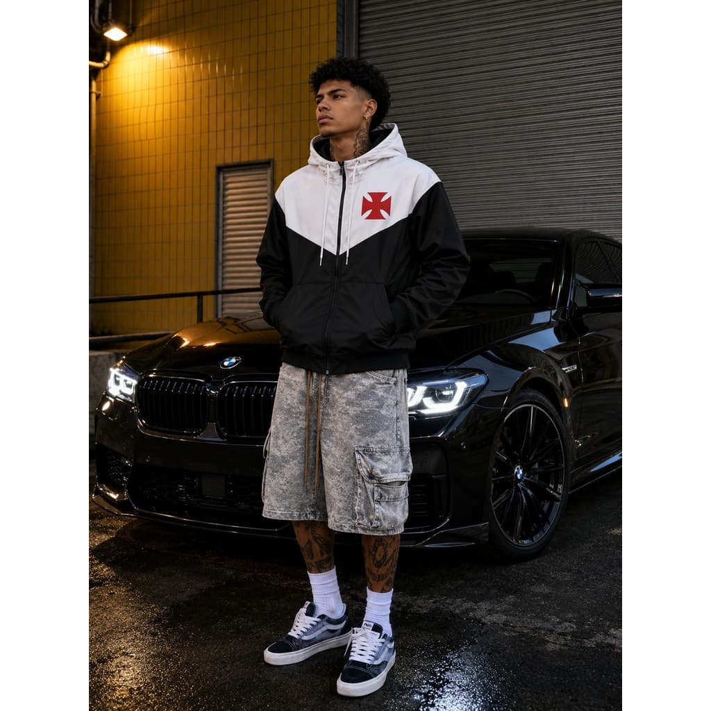 Jaqueta Vasco Masculina Jaqueta Esportiva Torcida Futebol Casual Com Capuz Zíper Bolso Moda Masculina Confortável