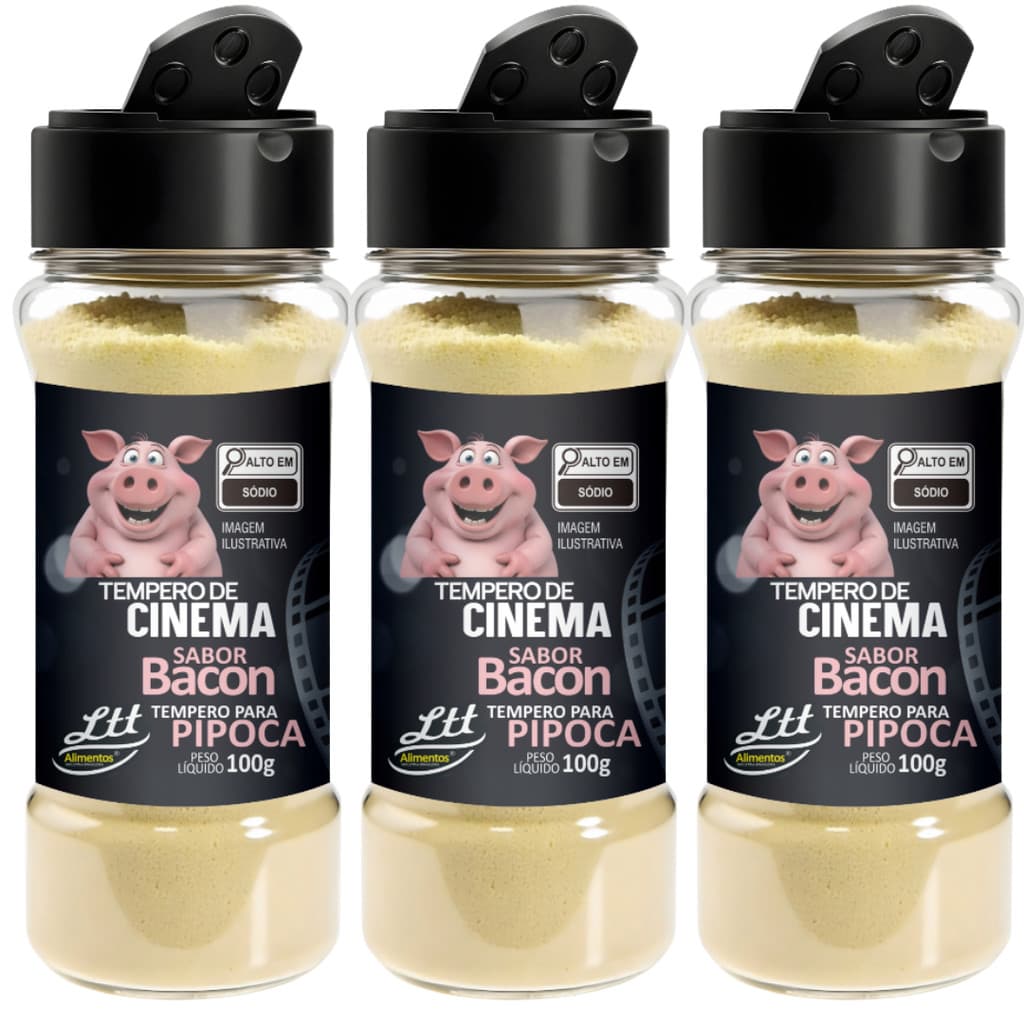 Temperos Para Pipoca 3 Unidades Sabor Bacon 100g Cada - Total 300g - Mais Tempero Oficial