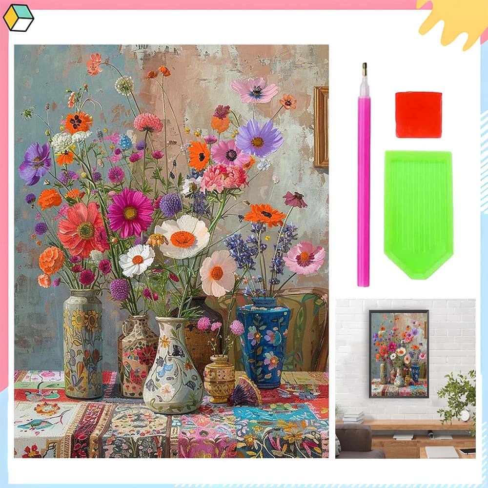 Arranjo floral, 30 x 40 cm, Kit de Pintura Diamante 5D DIY para Adultos, Conjunto Completo de Arte Diamante Quadrada