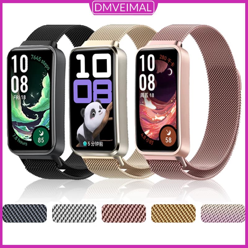 Pulseira Milanês De Metal Magnético Para Relógio Smartwatch Huawei Band 10 9 8 NFC Banda Aço Inoxidável