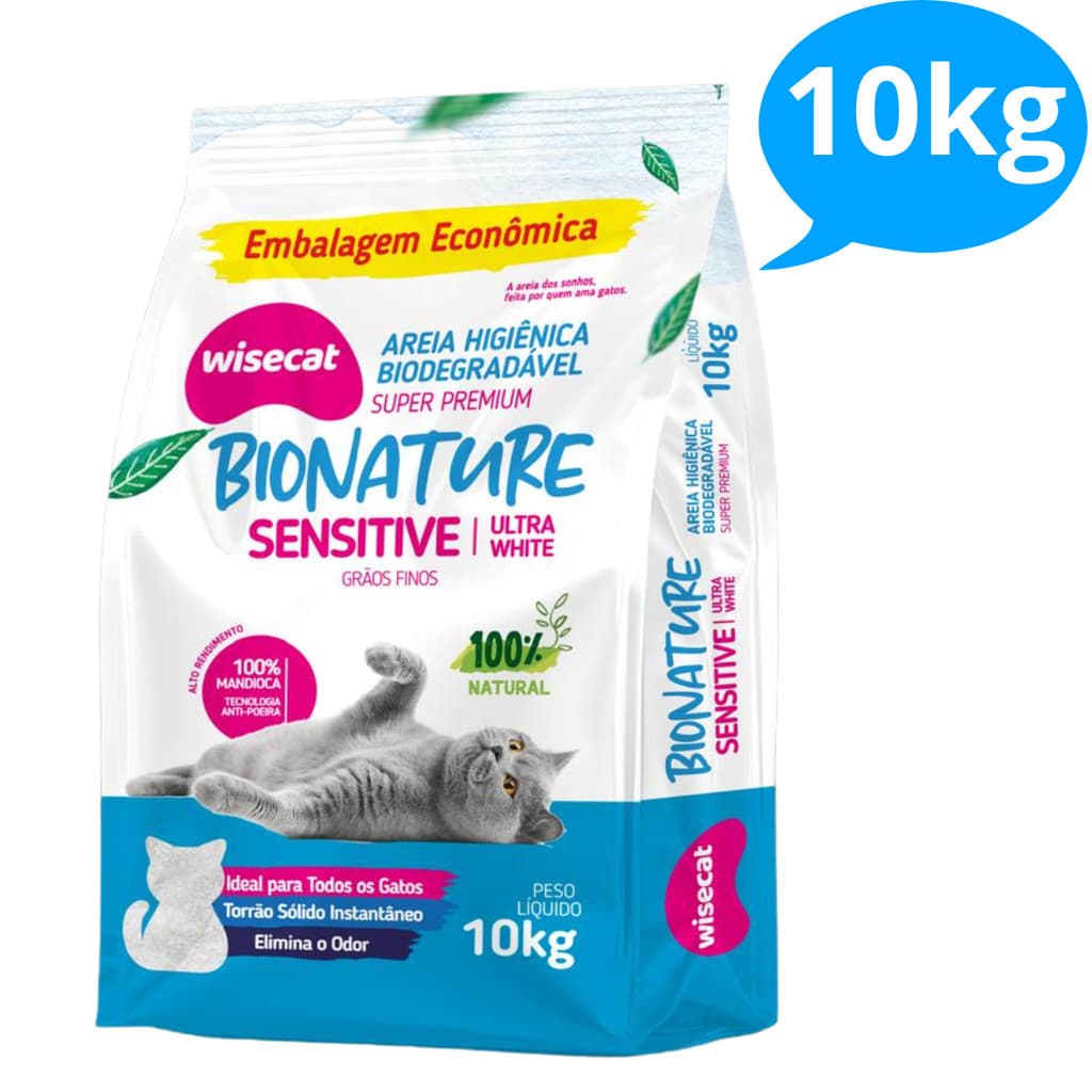 Areia Sanitária De Mandioca Grãos Finos Para Gatos Biodegradável Wisecat .1.0.k.g.