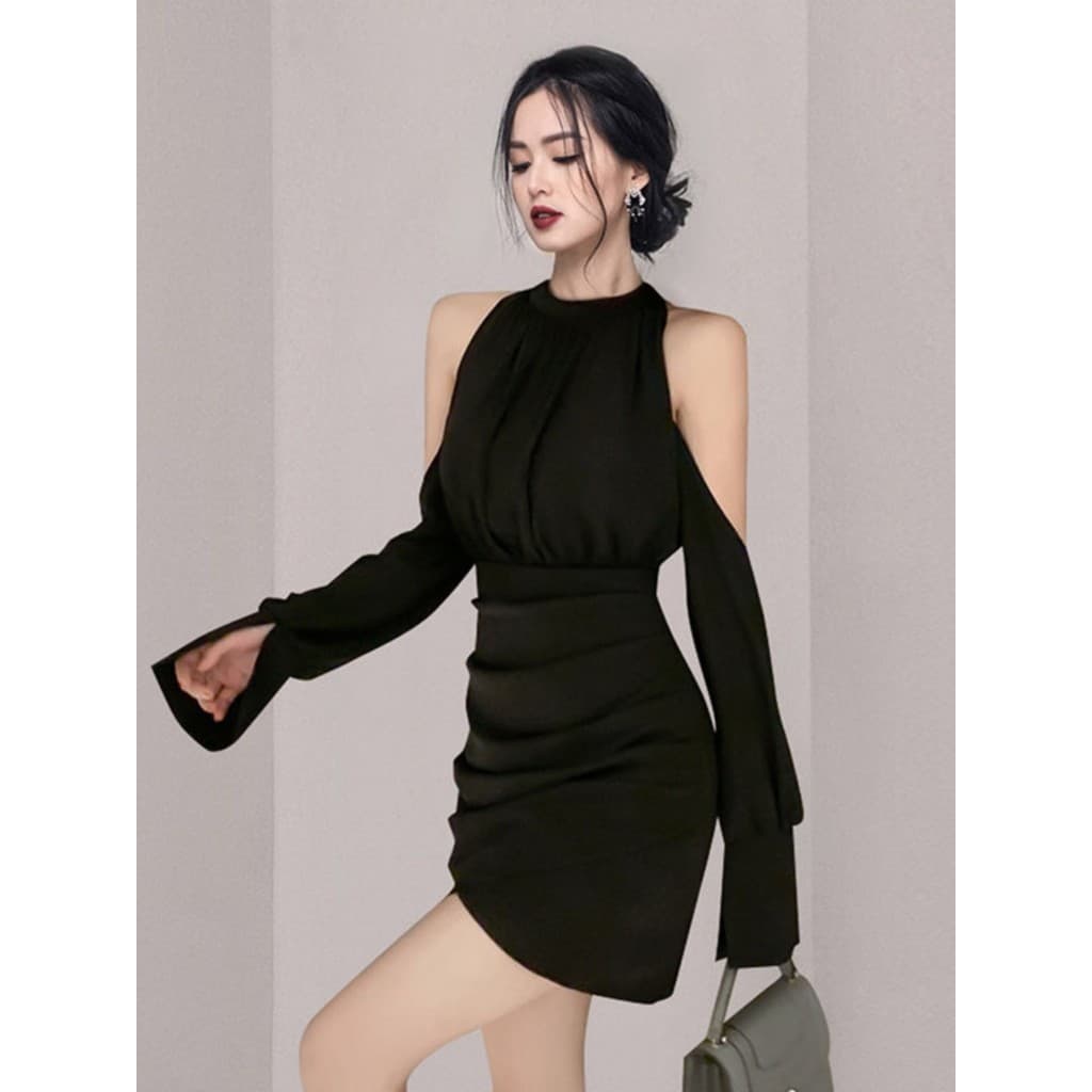 Vestido Curto Verão Vestido Tomara Que Caia Vestido Curto Festa Orelha outono novo estilo vestido preto feminino roupa i