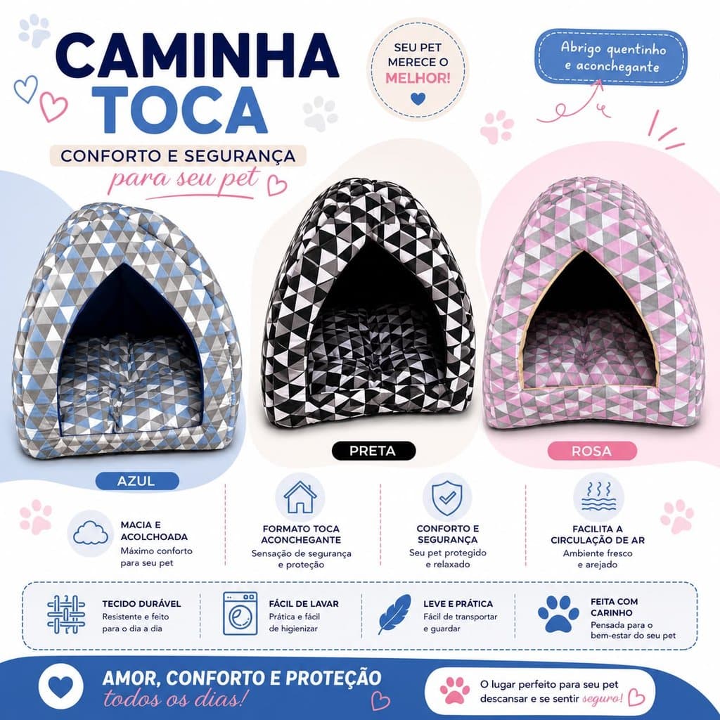 Toca Pet 45x45x45cm Para Cães e Gatos Cama Casinha Com Almofada Macia Lavável