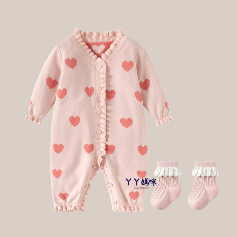 Mês inteiro roupas de bebê 2026 primavera roupas puro algodão amor malha macacão bebê recém-nascido menina cem dias Outi