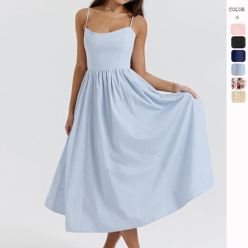 Senhoras vestido longo verão novo estilo Halter volta estilingue estilo suave vestido feminino praia Casual vestido long