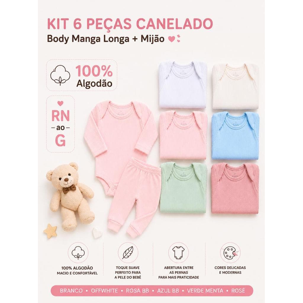 Kit Enxoval Bebê 6 Peças Suedine Canelado Premium 100% Algodão  PARA ENXOVAL DE MENINO OU MENINA MODELAGEM PREMIUM